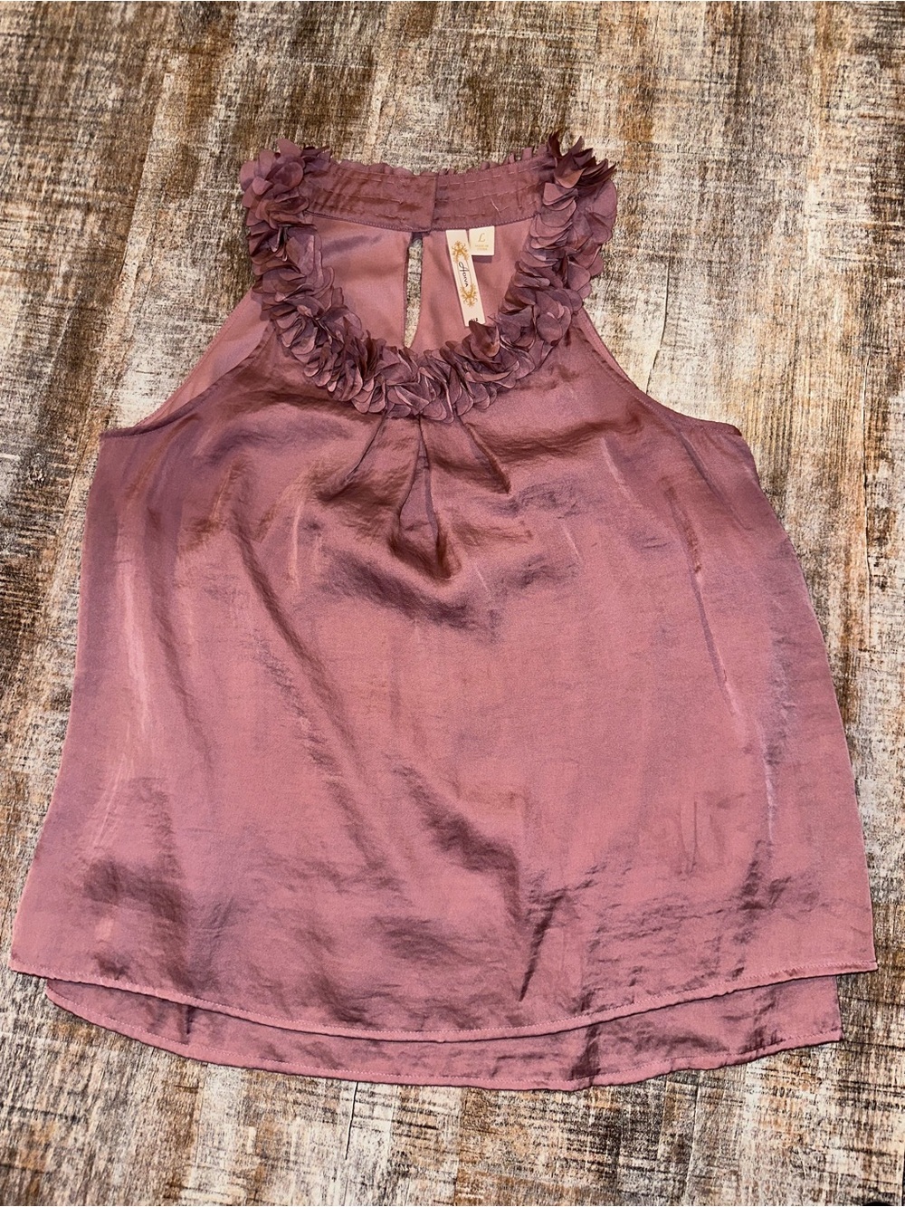 Adiva Rose-Mauve Satin Tank with Floral Neckline